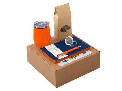 Набор Writea с ежедневником, ручкой и термокружкой (Темно-синий, оранжевый)