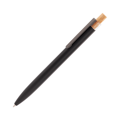 Ручка шариковая "Matt" из переработанного алюминия и пластика, с кнопкой из бамбука  (Черный)