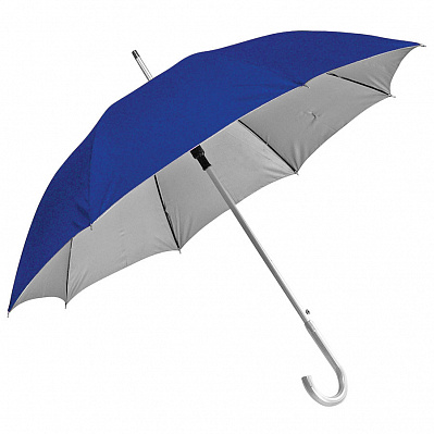 Зонт-трость SILVER, пластиковая ручка, полуавтомат (Синий, серебристый)