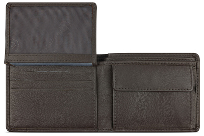 Портмоне BUGATTI Banda, с защитой данных RFID, коричневое, кожа козы/полиэстер, 10,5х2х8,3 см