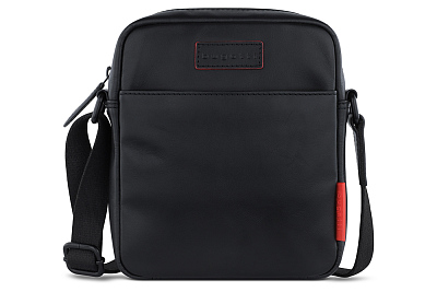 Сумка наплечная мужская BUGATTI Clark, чёрная, воловья кожа/полиэстер, 18х5,5х20 см, 2 л