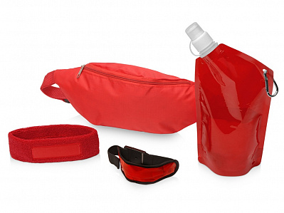 Набор для спорта Keen glow (Сумка- краный, повязка- красный, емкость- красный прозрачный, браслет- красный)