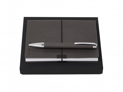 Подарочный набор: блокнот А6, ручка шариковая (Темно-серый, серебристый)