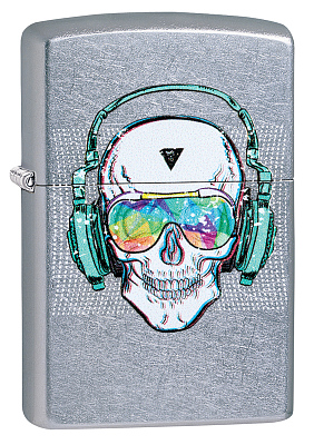 Зажигалка ZIPPO Skull Headphone с покрытием Street Chrome™, латунь/сталь, серебристая, 38x13x57 мм