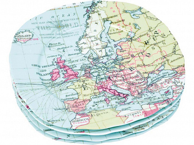 Набор тарелок Карта мира (Голубой/разноцветный)