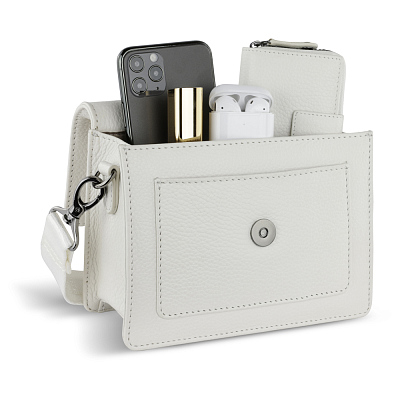 Сумка через плечо женская BUGATTI Elsa, белая, воловья кожа/полиэстер, 18,5х8,5х14,5 см