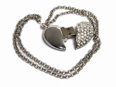 USB 2.0- флешка на 64 Гб Сердце с кристаллами (Серебристый)