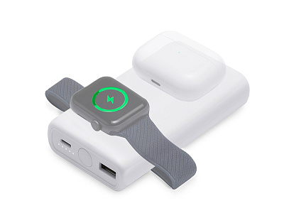 Внешний беспроводной аккумулятор 2-в-1 с функцией зарядки Apple Watch, QC/PD AtomIQ, 10000 мАч (Белый)