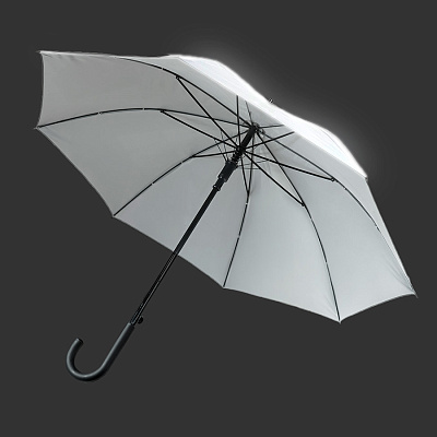 Зонт-трость "Reflect", полуавтомат, светоотражающий серый  (Серый)