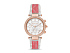 Корпус - розовое золото, браслет - белый/розовый, циферблат - белый