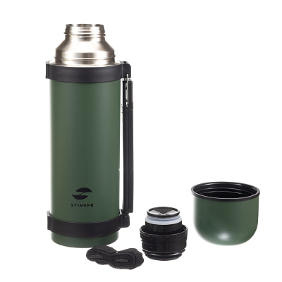Термос Stinger, 1,2 л, с ручкой, нержавеющая сталь, зелёный, 12,4 х 10,2 х 31,8 см