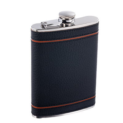 Фляга S.Quire 0,24 л, сталь+искусственная кожа, черно-коричневая (Черный)