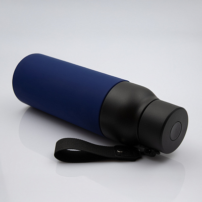 Термобутылка Button Black (черный с синим)