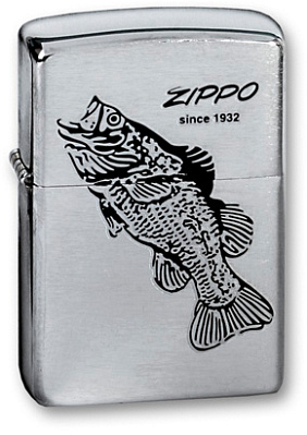Зажигалка ZIPPO Black Bass, с покрытием Brushed Chrome, латунь/сталь, серебристая, 38x13x57 мм (Серебристый)