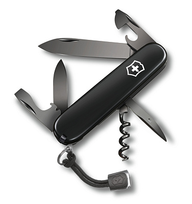 Нож перочинный VICTORINOX Spartan Onyx Black, 91 мм, 12 функций, чёрный, со шнурком в комплекте (Черный)