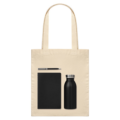 Подарочный набор Medium  (шоппер, блокнот, ручка, термобутылка) (Черный)
