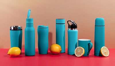 Термос "Бостон" с индикацией температуры, soft touch, 500 мл, бирюзовый