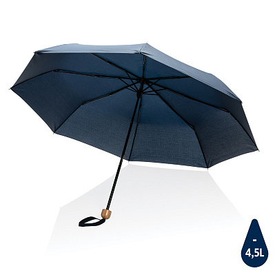 Компактный зонт Impact из RPET AWARE™ с бамбуковой рукояткой, d96 см  (Темно-синий;)