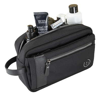 Несессер мужской BUGATTI Nero, чёрный, нейлон 1680D/кожа, 24х7,5х16 см