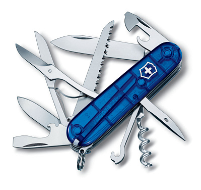 Нож перочинный VICTORINOX Huntsman, 91 мм, 15 функций, полупрозрачный синий (Синий)