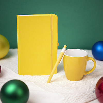 Подарочный набор HAPPINESS: блокнот, ручка, кружка, жёлтый (Желтый)