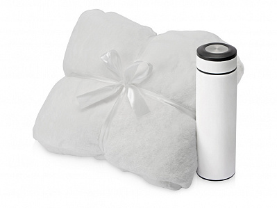 Подарочный набор Cozy hygge с пледом и термосом (Плед- белый, термос- белый/черный)