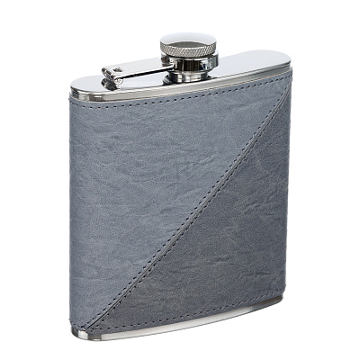 Фляга S.Quire 0,18 л сталь+искусственная кожа светло-серая
