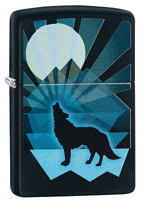 Зажигалка ZIPPO Wolf and Moon с покрытием Black Matte, латунь/сталь, чёрная, матовая, 38x13x57 мм (Черный)