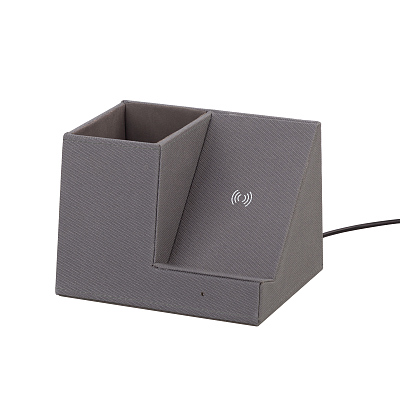 Карандашница "Cool Gray" с беспроводным зарядным устройством, переработанный пластик (RPET), серый