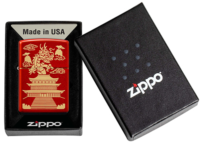 Зажигалка ZIPPO Eastern Design с покрытием Metallic Red, латунь/сталь, красная, 38x13x57 мм