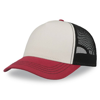 Бейсболка RAPPER CANVAS-S, 5 клиньев, пластиковая застёжка (Белый, бордовый, чёрный)