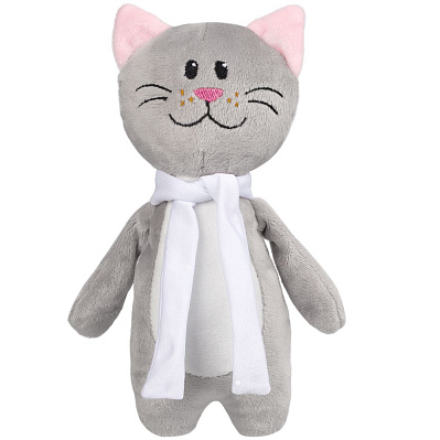 Мягкая игрушка Beastie Toys, котик с белым шарфом (Белый)