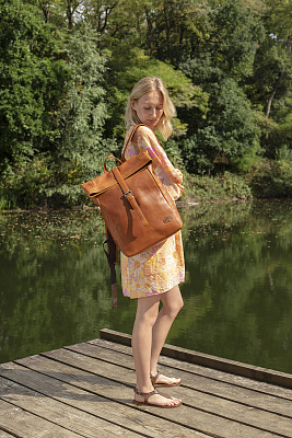 Рюкзак KLONDIKE GOLD «Donald», натуральная кожа в коньячном цвете, 40 х 42/51,5 х 11 см