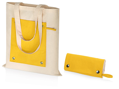 Складная хлопковая сумка для шопинга Gross с карманом, 180 г/м2 (Натуральный/желтый)