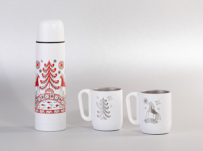 Набор "Гейзер" (термос, 2 кружки), покрытие пудра, белый