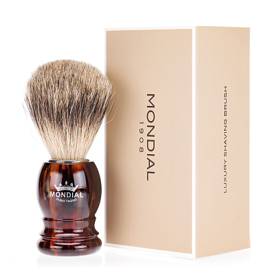 Помазок для бритья Mondial, пластик, ворс барсука, рукоять - цвет черепаха