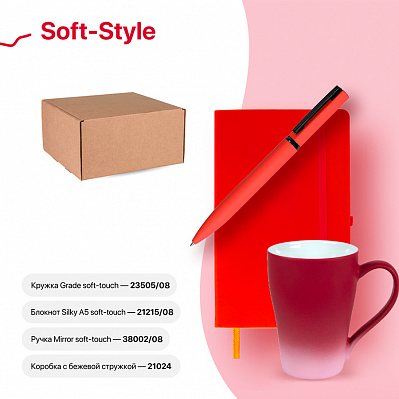 Набор подарочный SOFT-STYLE: бизнес-блокнот, ручка, кружка, коробка, стружка  (Красный)