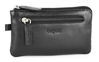 Ключница BUGATTI Primo, чёрная, натуральная воловья кожа, 12,5х0,5х7 см (Черный)