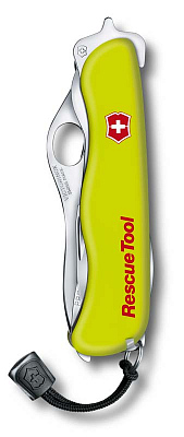 Нож перочинный VICTORINOX Rescue Tool, 111 мм, 14 функций, серейторное лезвие с петлёй, жёлтый