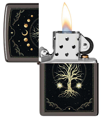 Зажигалка ZIPPO Mystic Nature Design с покрытием Black Ice®, латунь/сталь, черная, 38x13x57 мм