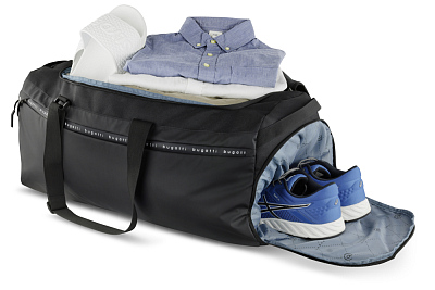 Сумка дорожная BUGATTI Blanc Delight, чёрная, нейлон RPET600D/тарпаулин/полиэстер, 67х32х29 см, 55 л