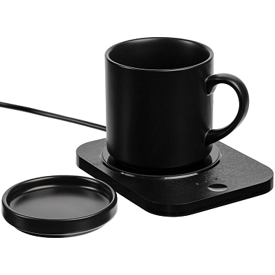 Кружка с подогревом и беспроводной зарядкой dualBase plus, черная