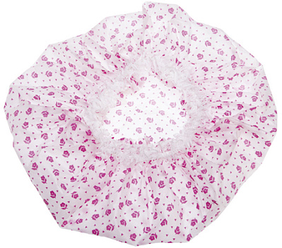 Шапочка DEWAL Beauty для душа с кружевом, белая с розовыми цветами (Разноцветный)