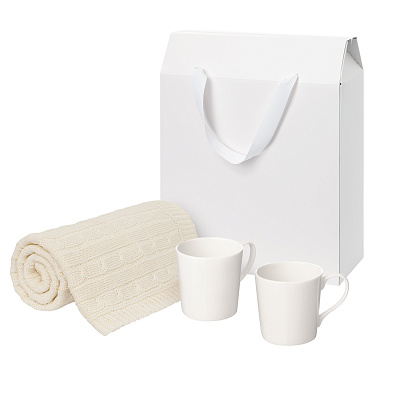 Подарочный набор Siena, Fado, бежевый в коробке-пакете (две фарфоровых кружки, плед) (Белый)