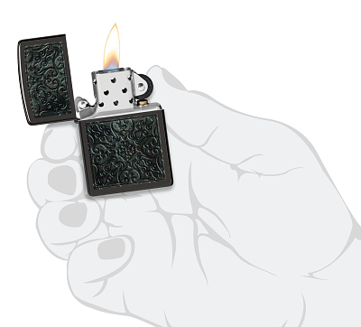 Зажигалка ZIPPO Pattern с покрытием High Polish Black, латунь/сталь, черная, глянцевая, 38x13x57 мм