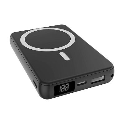 Магнитный внешний аккумулятор Quantum с беспроводной зарядкой (15W), 10000 Mah, черный (Чёрный)