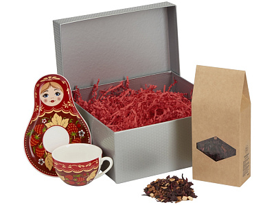 Подарочный набор: чайная пара, чай Глинтвейн (Красный, серебристый)