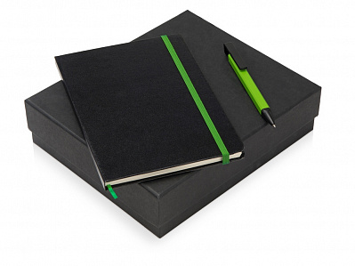 Подарочный набор Jacque с ручкой-подставкой и блокнотом А5 (Черный, зеленое яблоко)