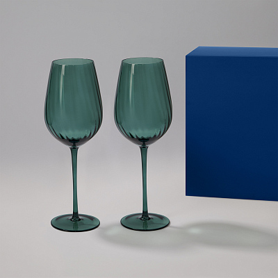 Подарочный набор 2 бокала для вина Capri в синей коробке (Зеленый, синий)