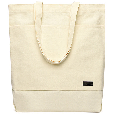 Сумка для покупок JETTA 325 г/м² с шильдом, натуральный (Натуральный/шильд (чёрный глянцевый никель))